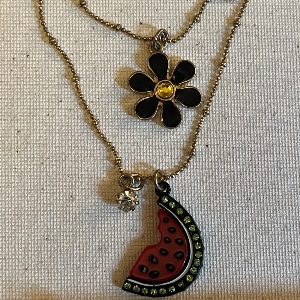Betsey Johnson Watermelon and Flower double strand necklace